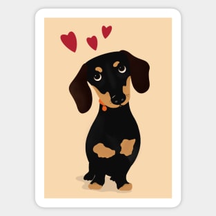 Cute Cartoon Dachshund with Three Red Hearts Sticker